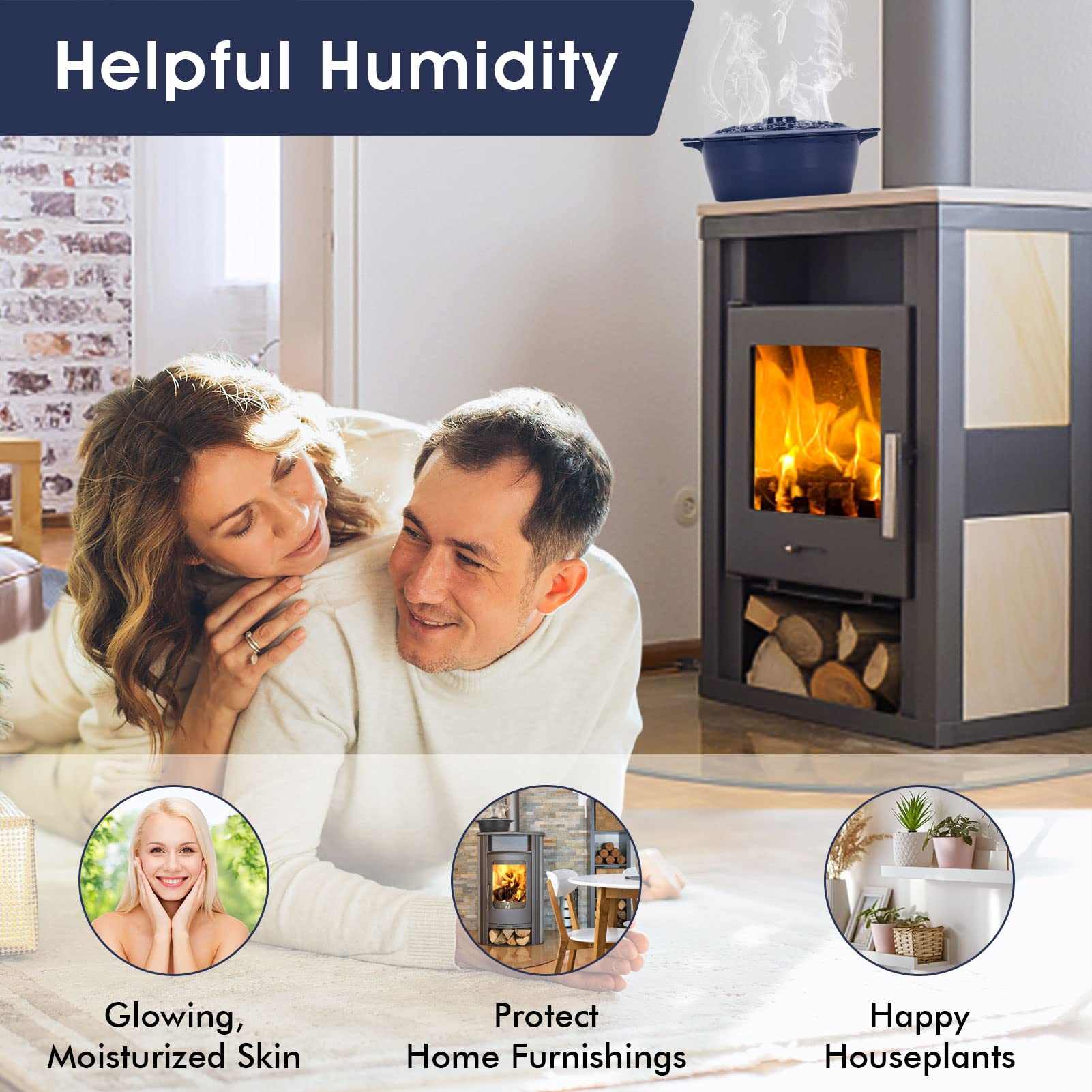 INNO STAGE Wood Stove Steamer decorative blue finish complements rustic interiors.