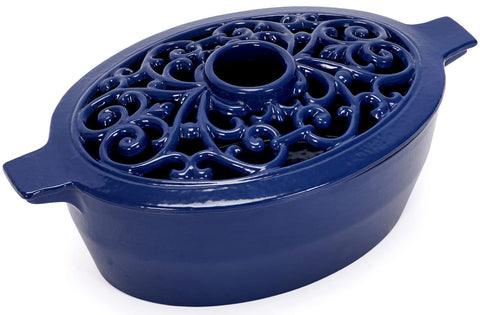 INNO STAGE Wood Stove Steamer front view shows durable blue enamel for steady ambient humidity.