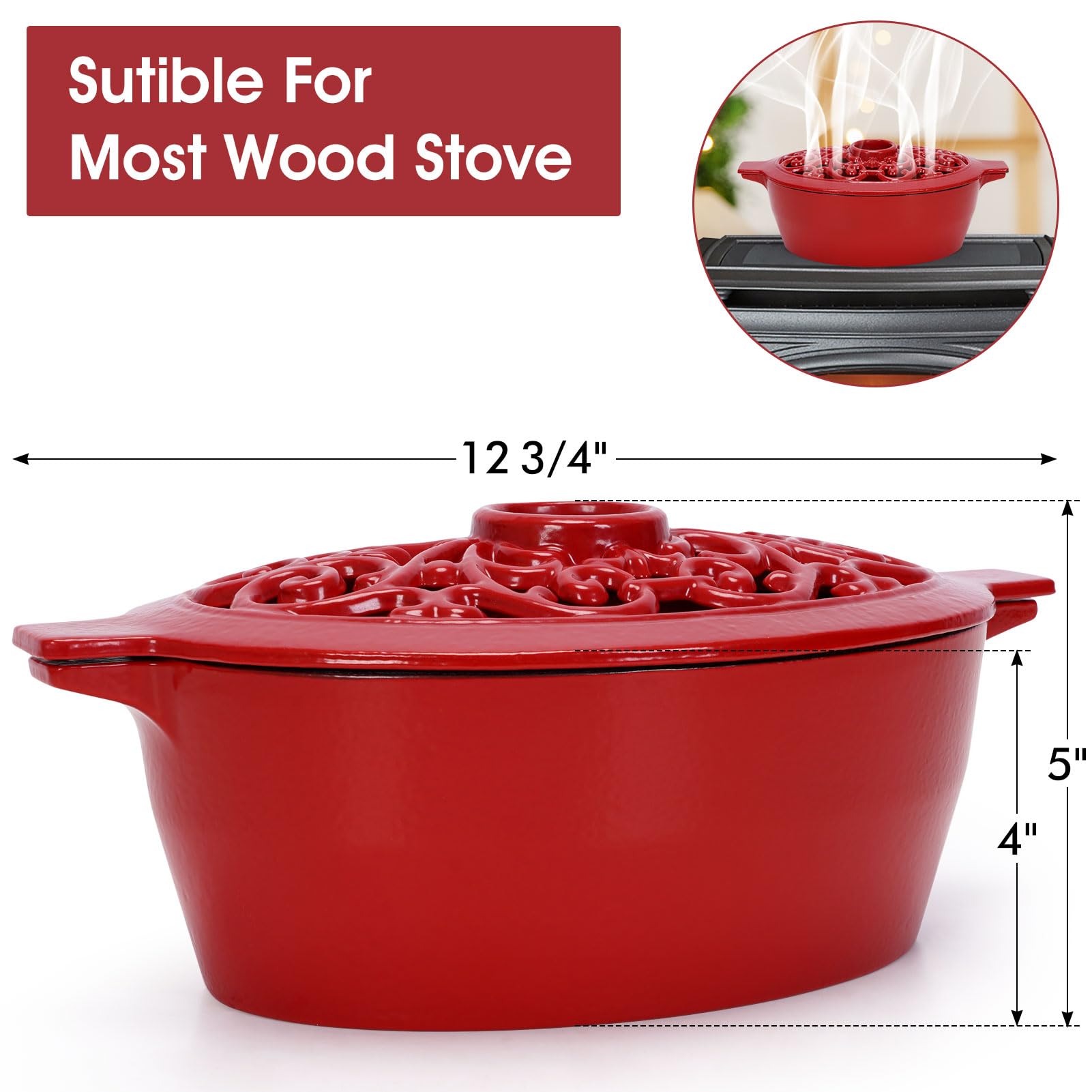 INNO STAGE red cast iron humidifier with side handles for easy lifting.