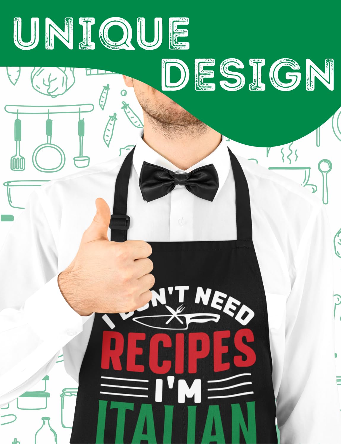 InnoBeta adjustable neck strap apron, comfortable fit for long kitchen sessions.