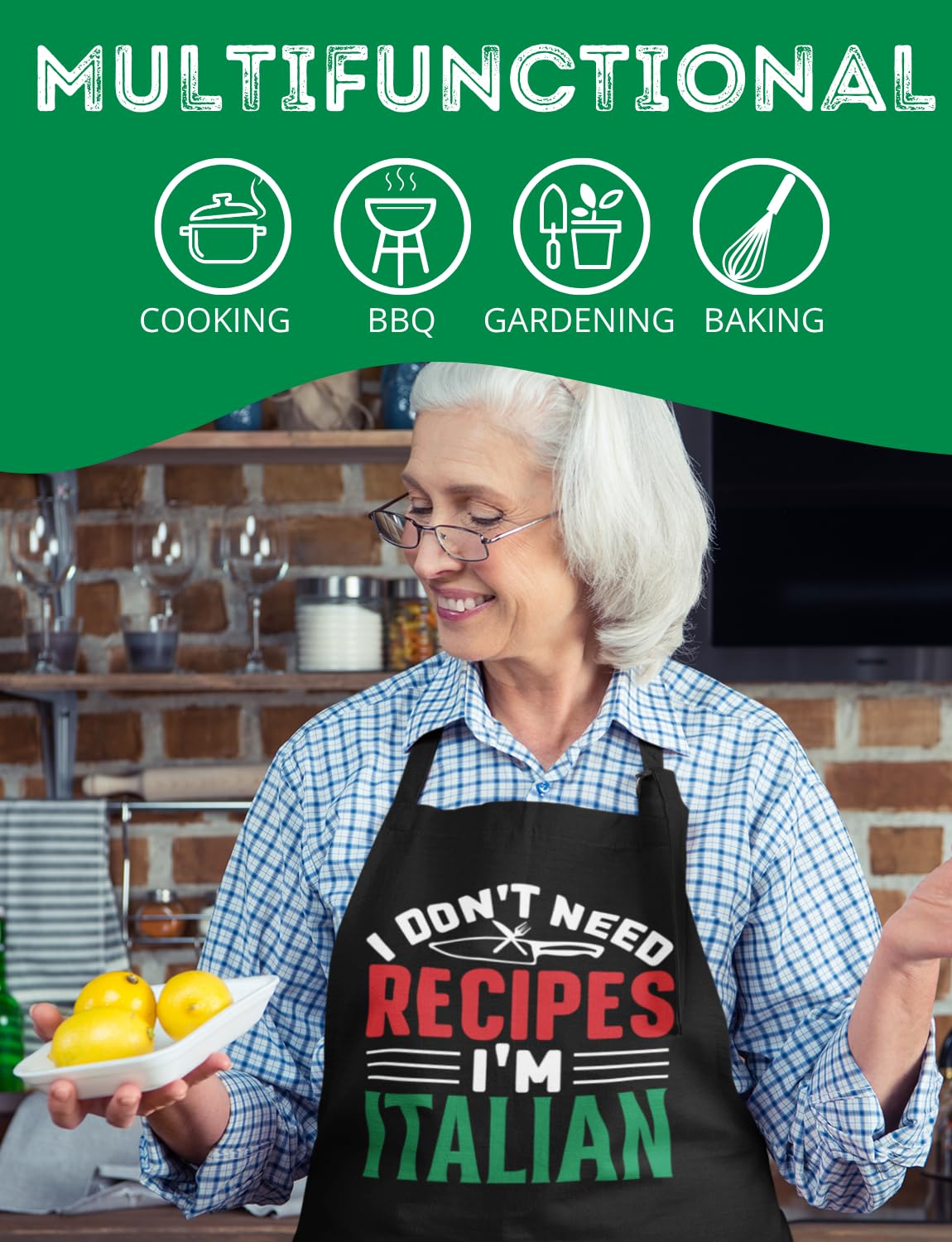 InnoBeta easy-care apron, machine washable for quick cleanup.