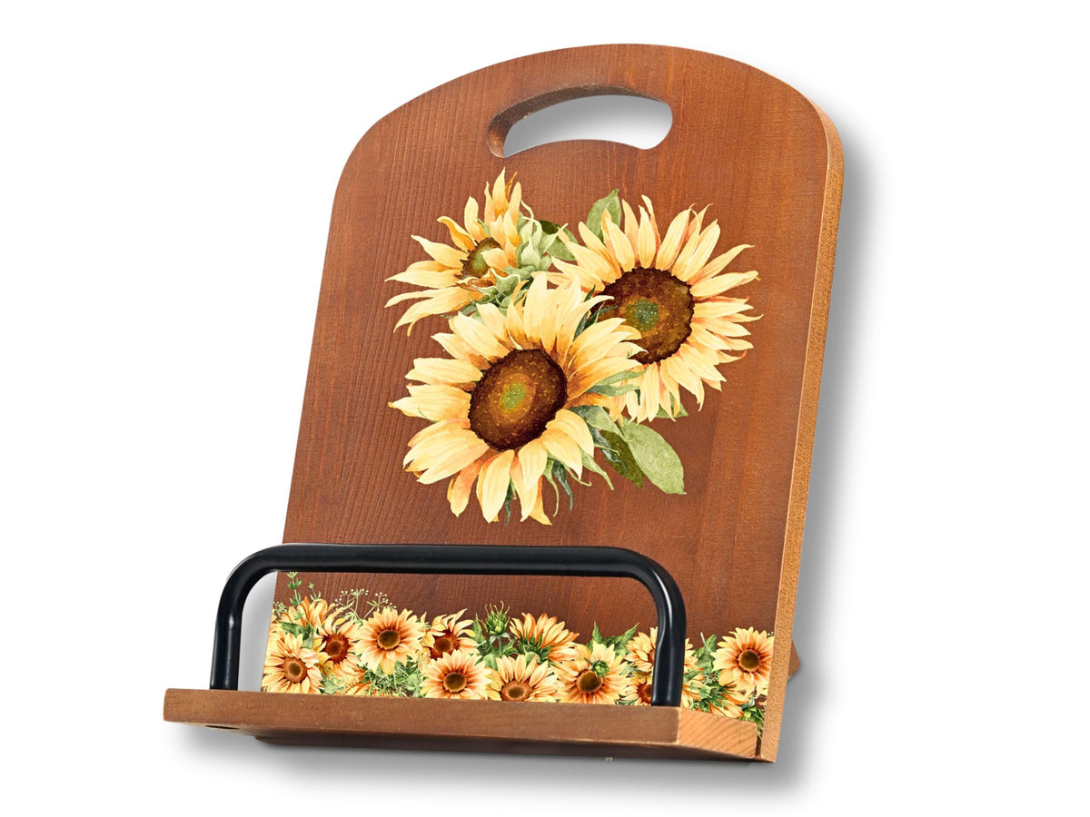 InnoBeta Sunflower cookbook stand on counter keeps recipes at eye level.