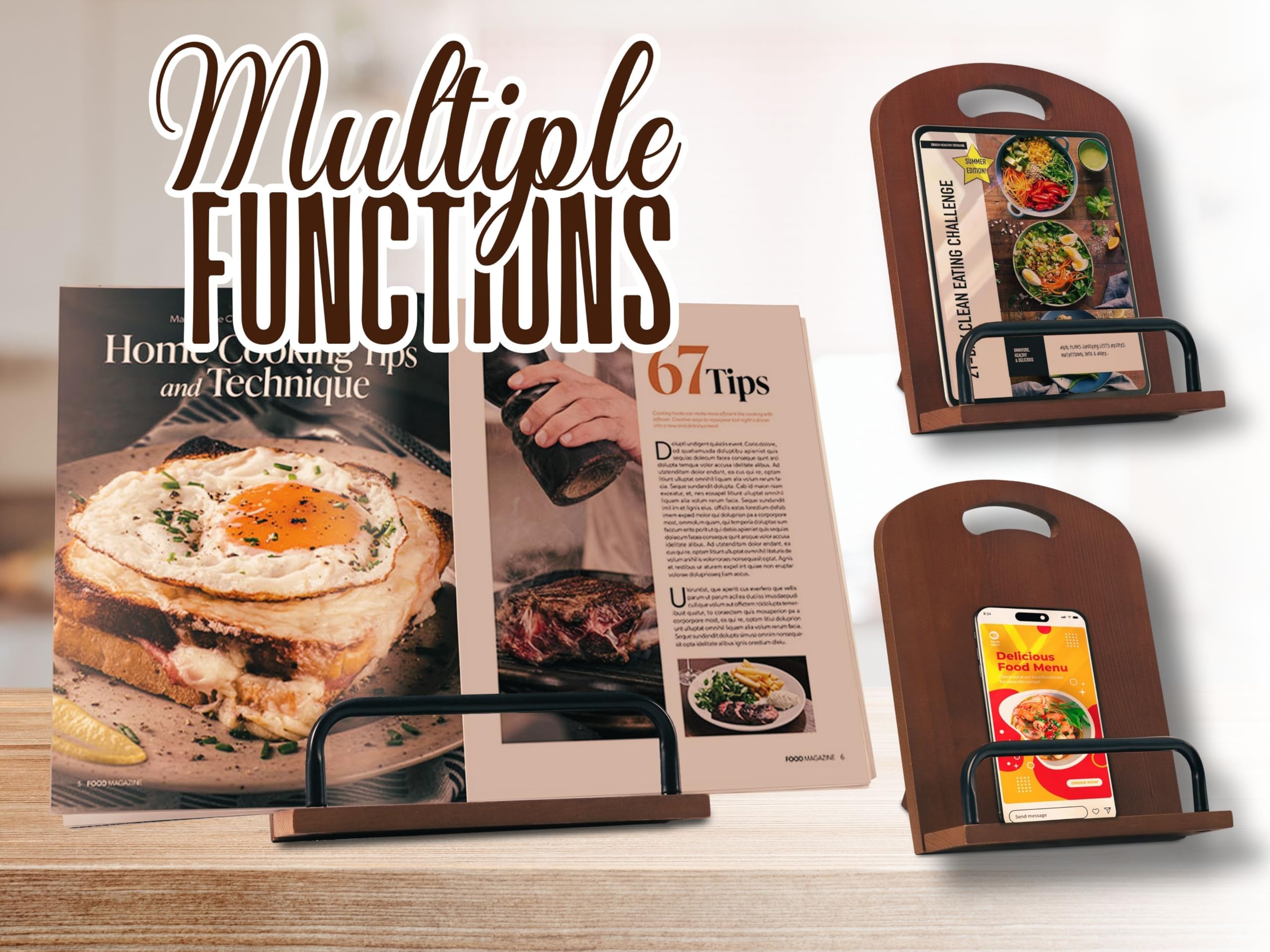 InnoBeta wooden recipe book holder engraved with sunflowers for charm.
