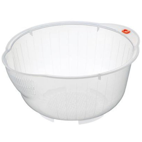 Inomata rice washing bowl with side drainer for fast rinsing before cooking