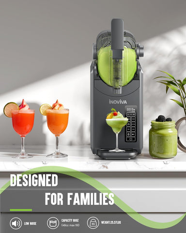 INOVIVA slushie machine with five preset modes for margaritas, smoothies, and shakes