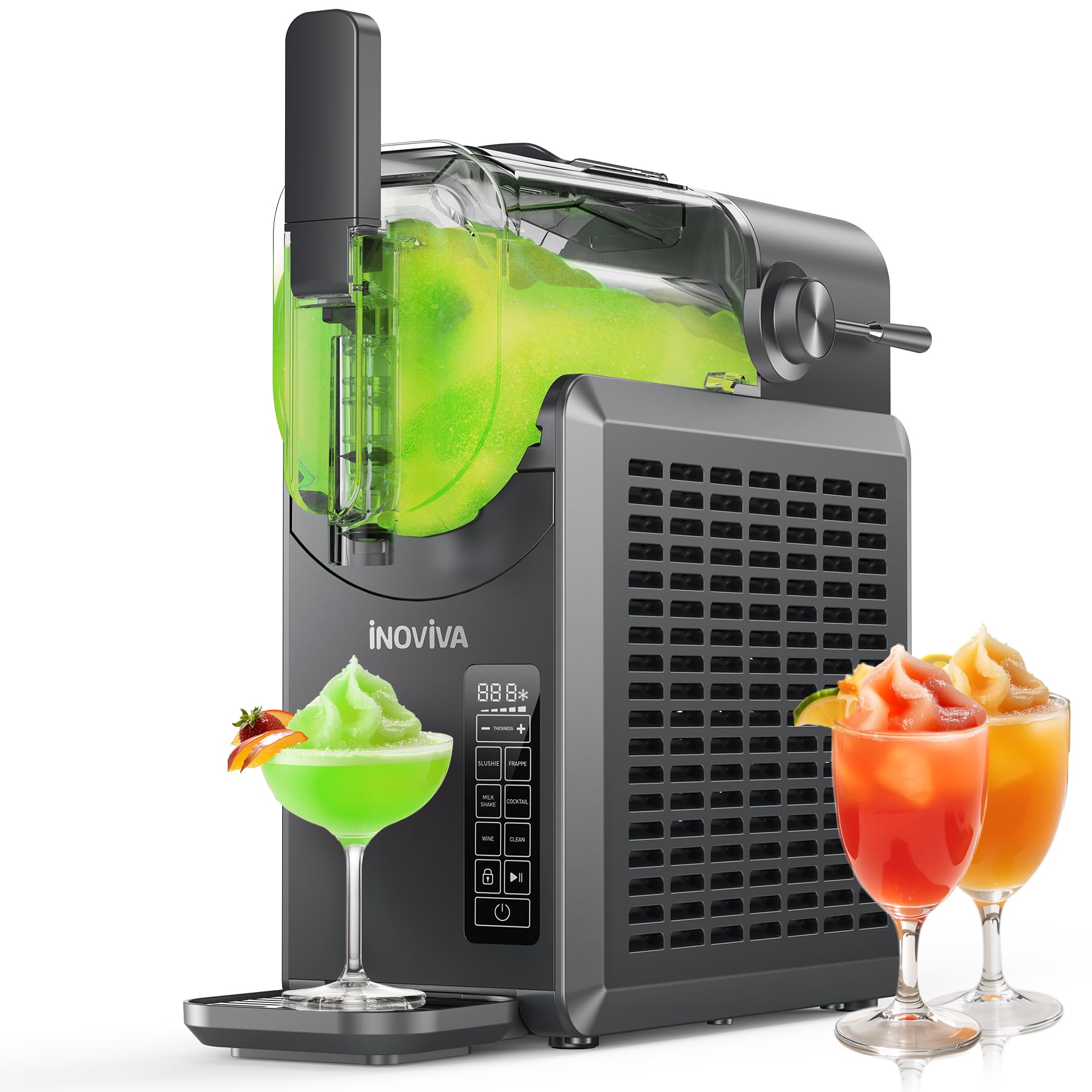INOVIVA slushie machine front view with LED display for quick setup and monitoring
