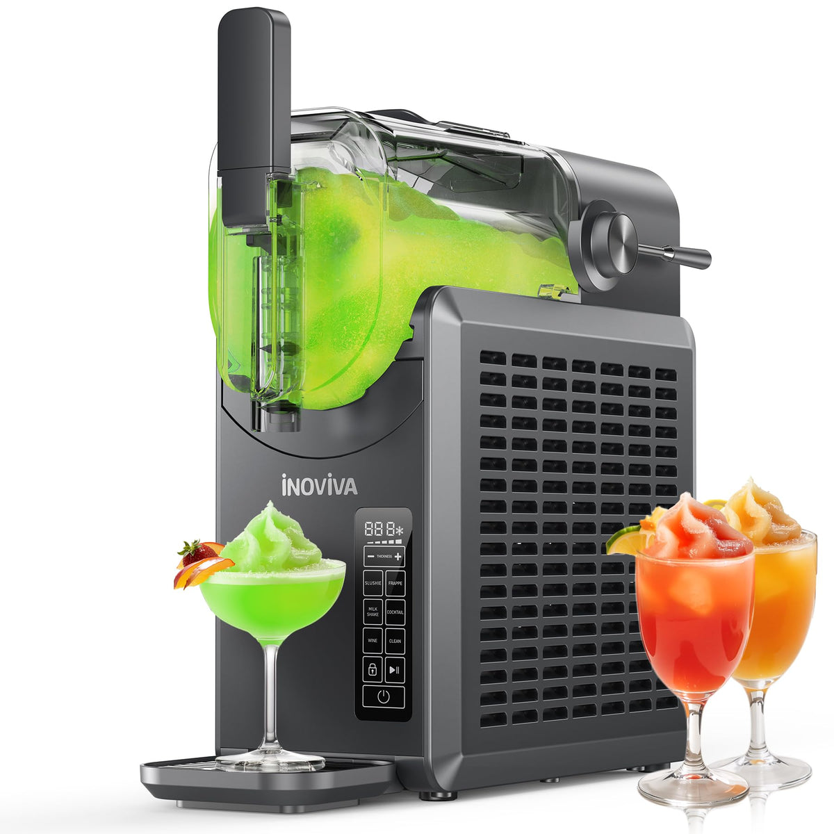 INOVIVA slushie machine front view with LED display for quick setup and monitoring