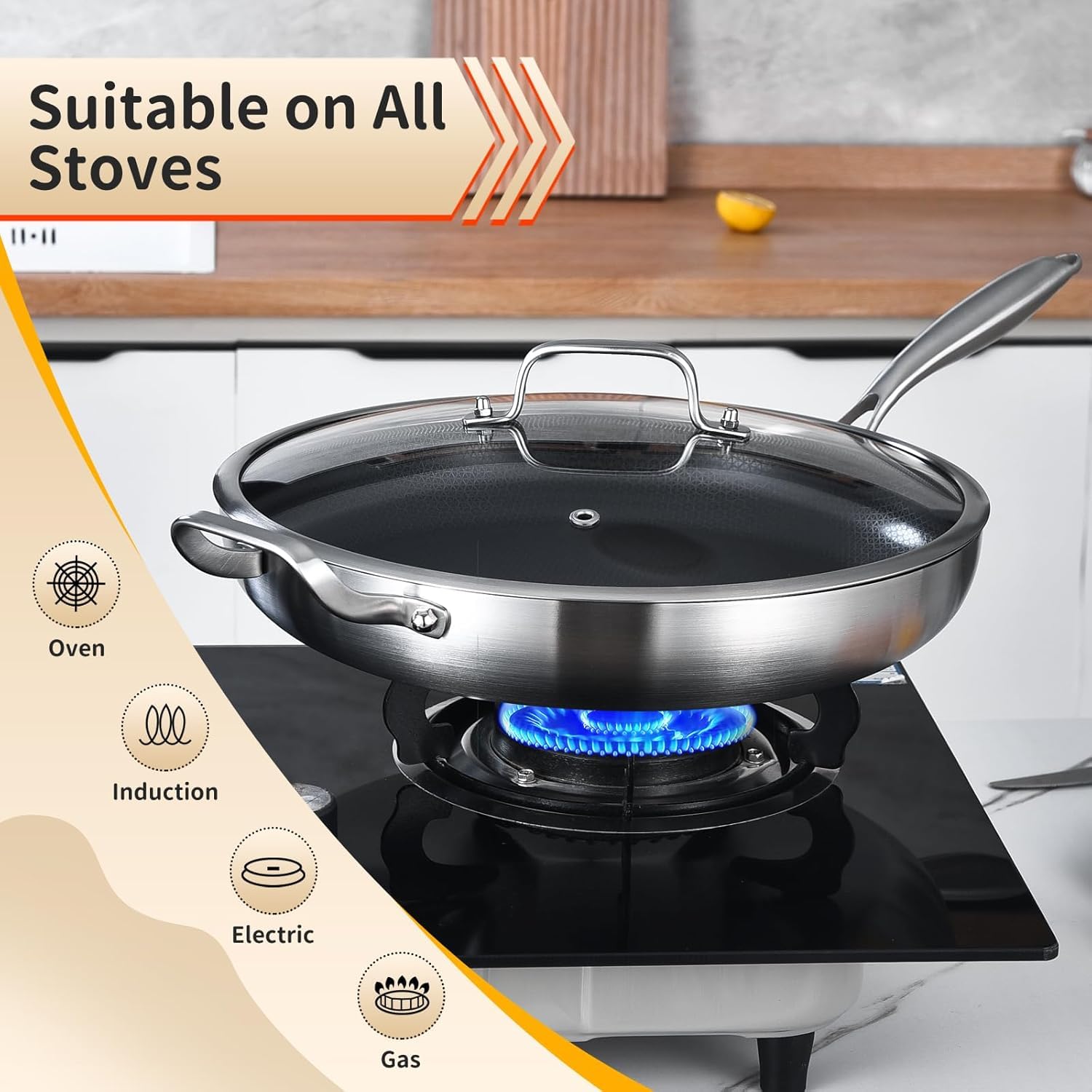 Inqibee tri-ply pan works on induction stoves for versatile cooking.