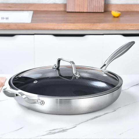 Inqibee tempered glass lid shows cooking progress without lifting heat.