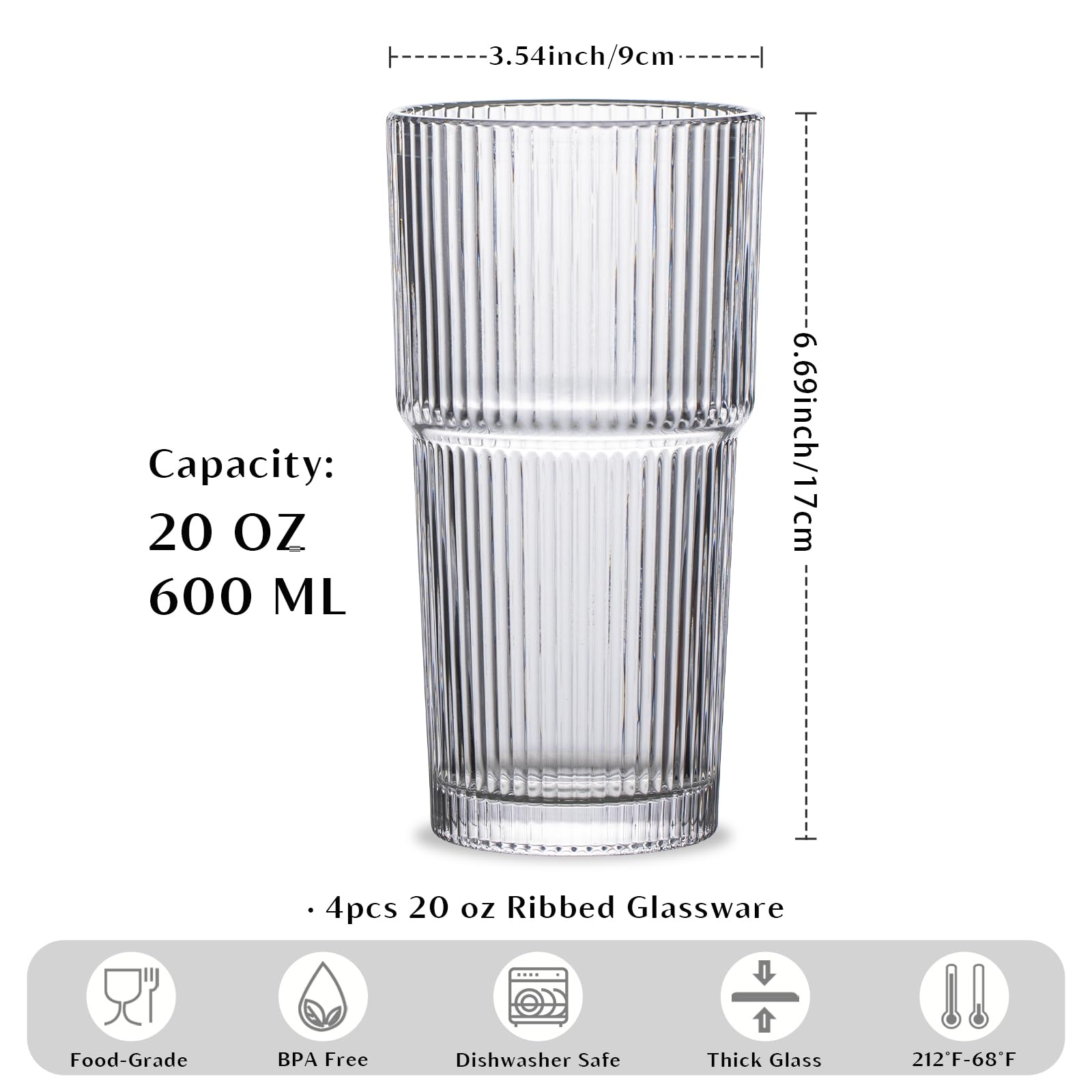 INSETLAN glass tumbler for water and juice with large capacity.
