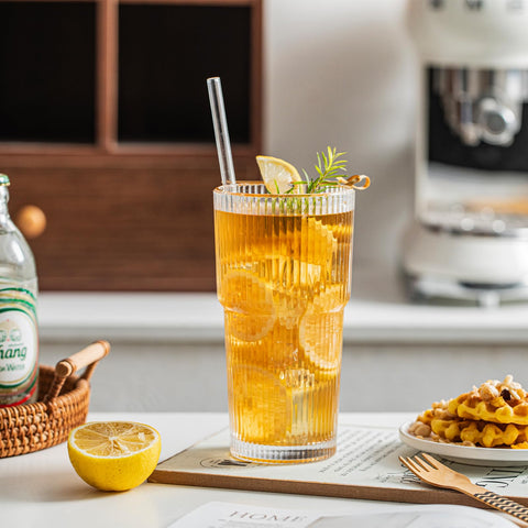 INSETLAN four-pack ribbed glasses showcased as gift-ready set.