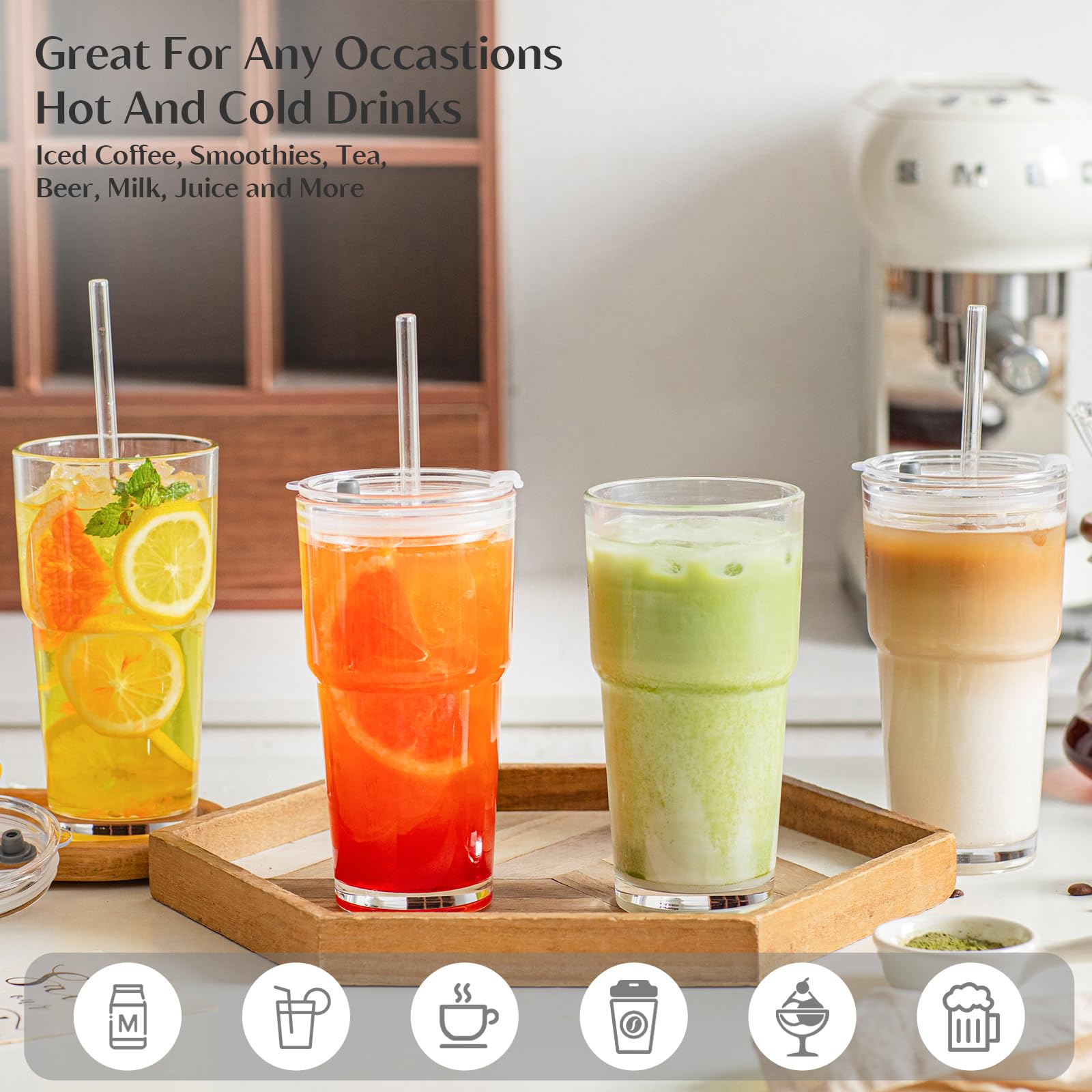 INSETLAN car-friendly glass cup fits most cup holders on the go