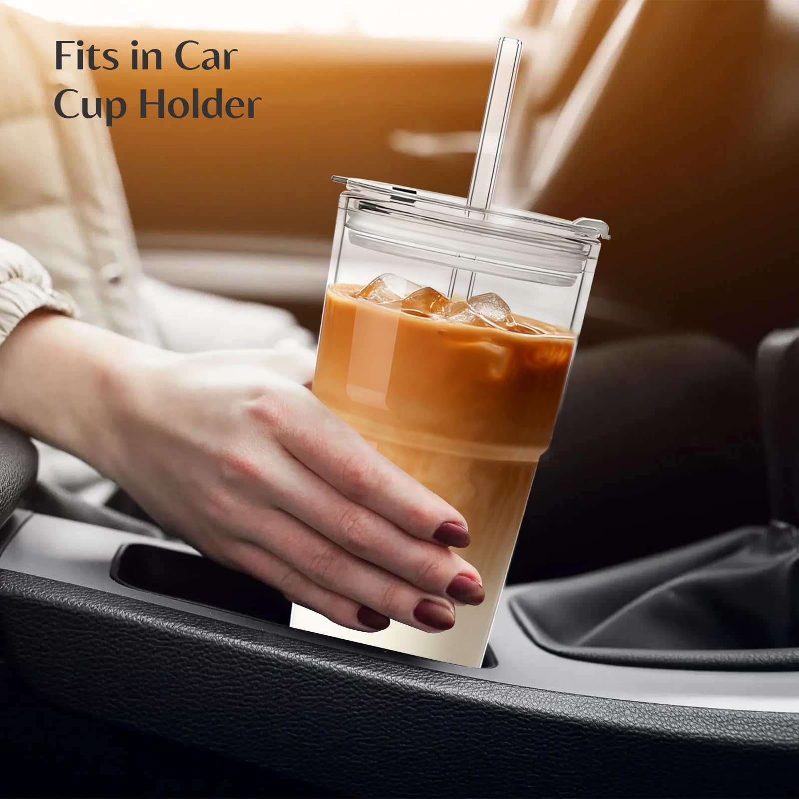 INSETLAN daily-use glass cup with straw for smoothies and tea