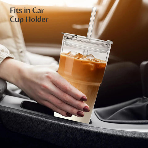 INSETLAN daily-use glass cup with straw for smoothies and tea