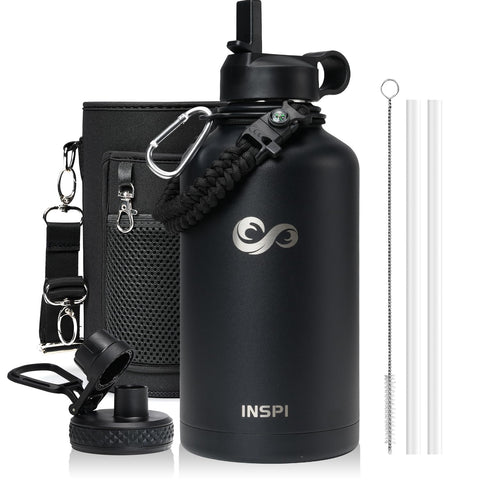 INSPI insulated water bottle 64oz with paracord handle and compass for outdoor adventures