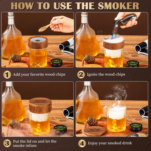 INSISART whiskey smoker kit bottle in use shows rapid smoky infusion.