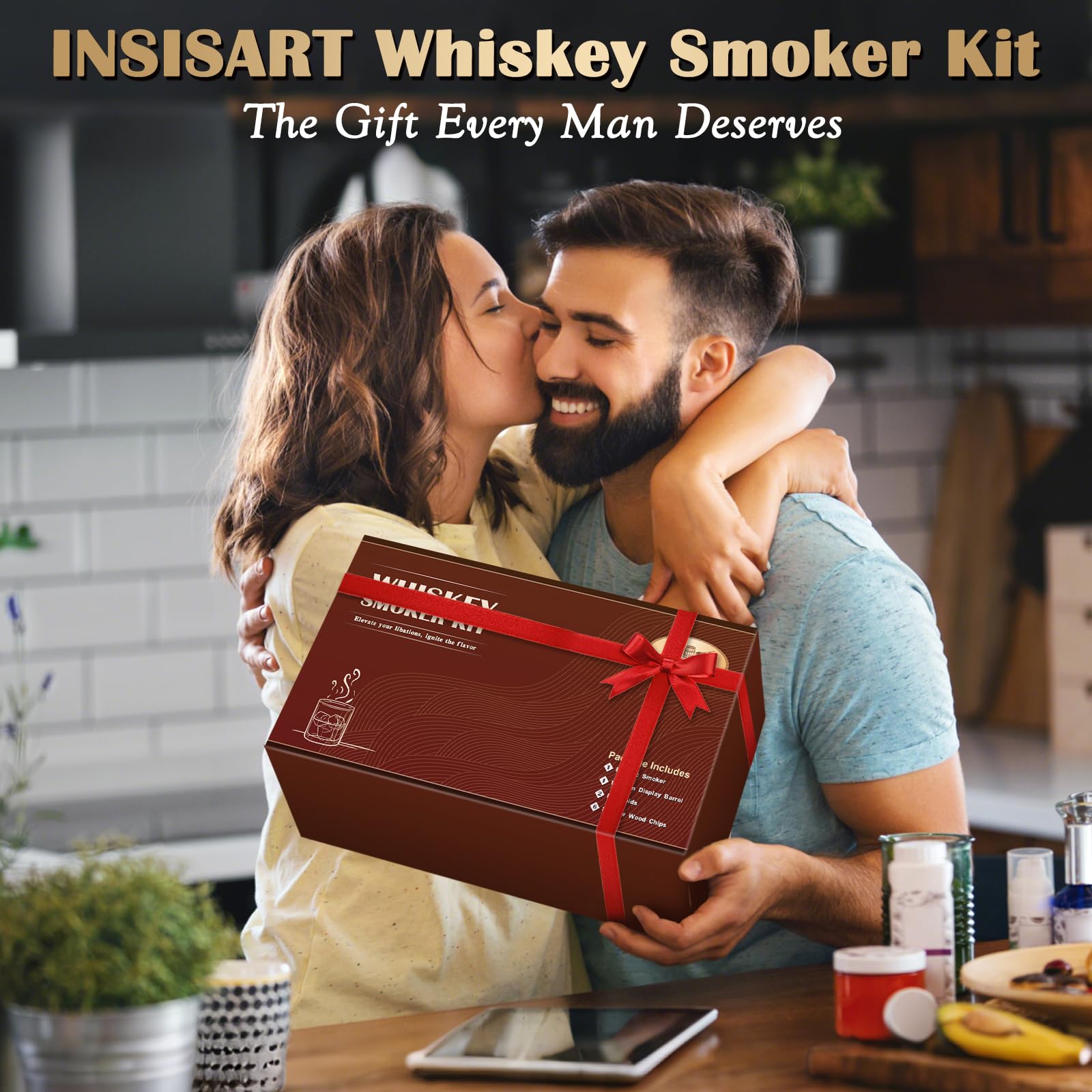 INSISART whiskey smoker kit compact design for home or outdoor use.