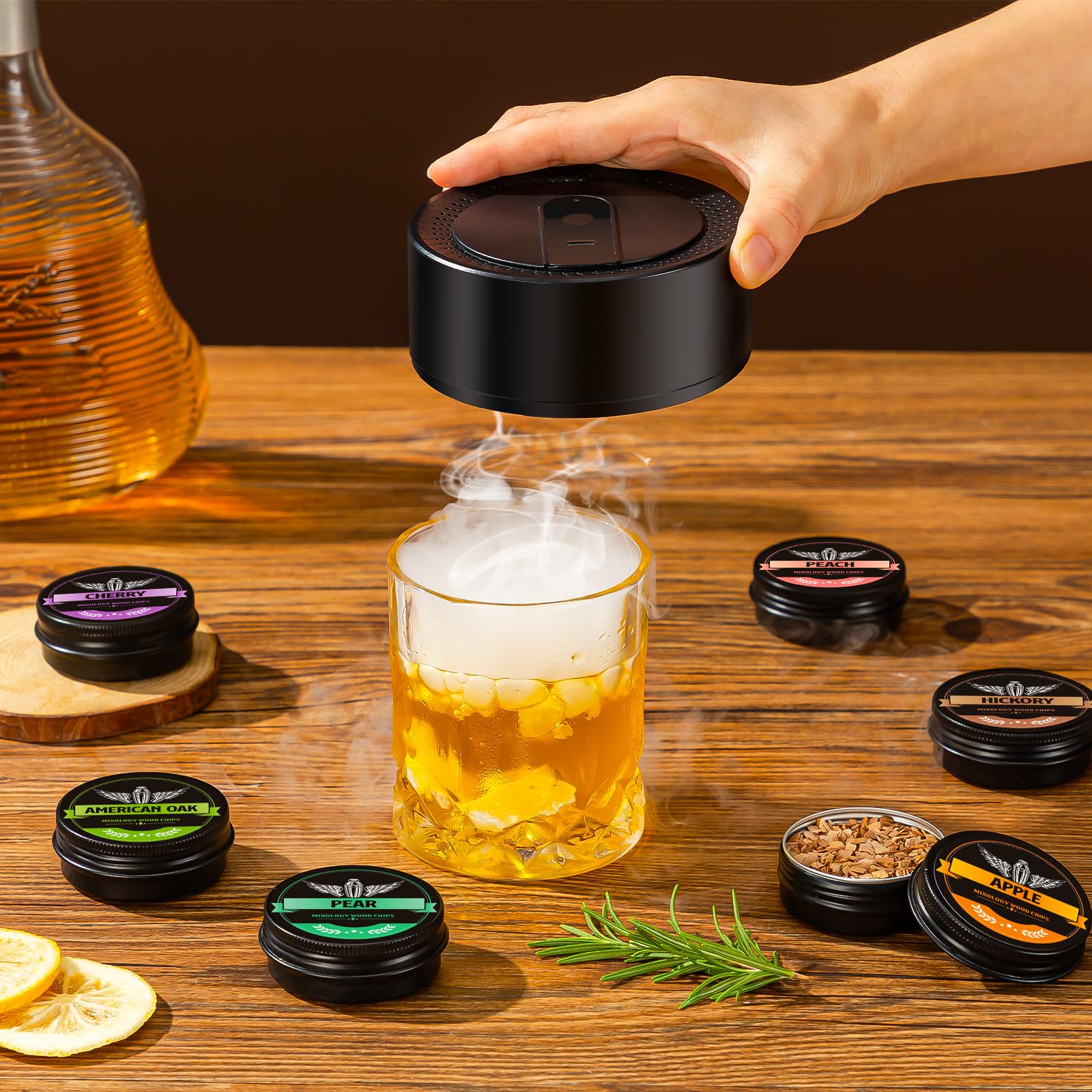 INSISART wood chip flavors include oak, apple, hickory, cherry for versatile smoke.