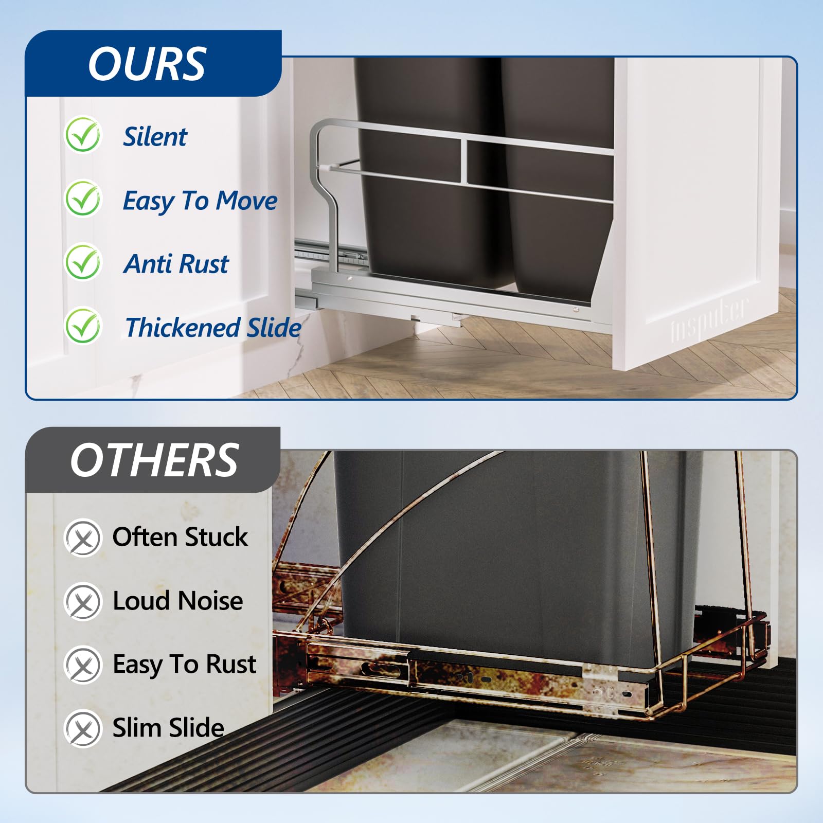 Insputer under-sink pull-out conceals trash and reduces odors
