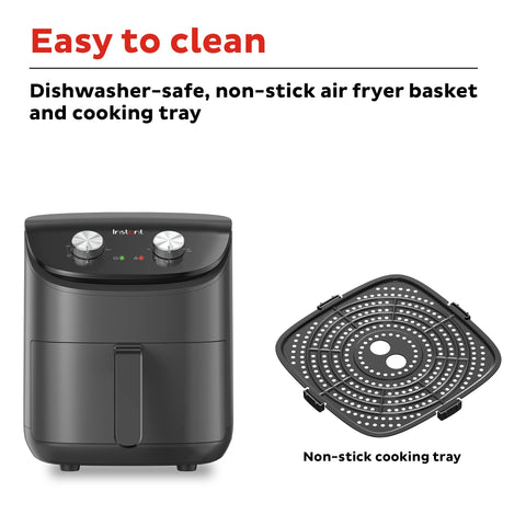 4-quart basket fits 1.5 lb fries or 2.5 lb chicken.