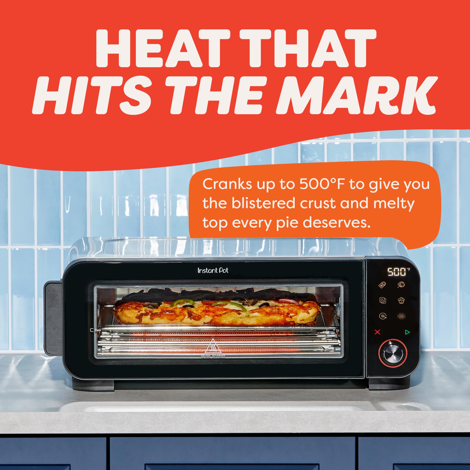 Chrome rack and enamel tray included with the InstantPot InstantHeat pizza oven.