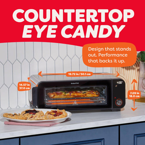 InstantPot InstantHeat pizza oven fits a 12-inch pizza or 6 slices.