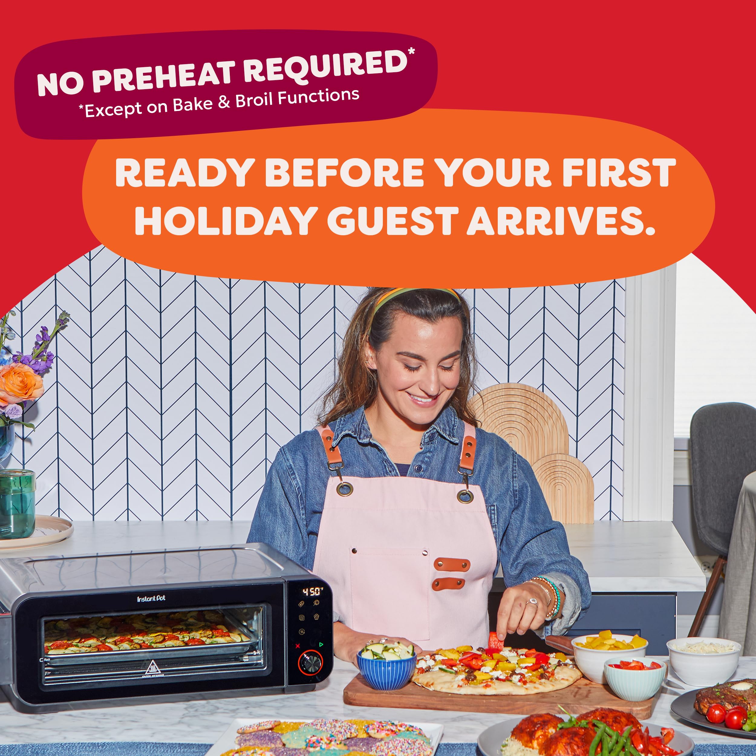 Instant Pot InstantHeat pizza oven open door shows room for a 12-inch pizza.