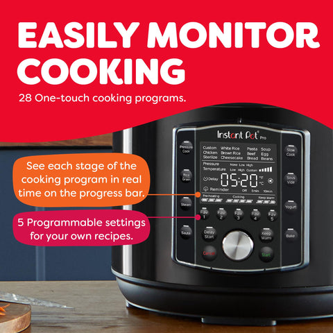 Instant Pot Pro 10-in-1 control panel for quick, customizable cooking options.