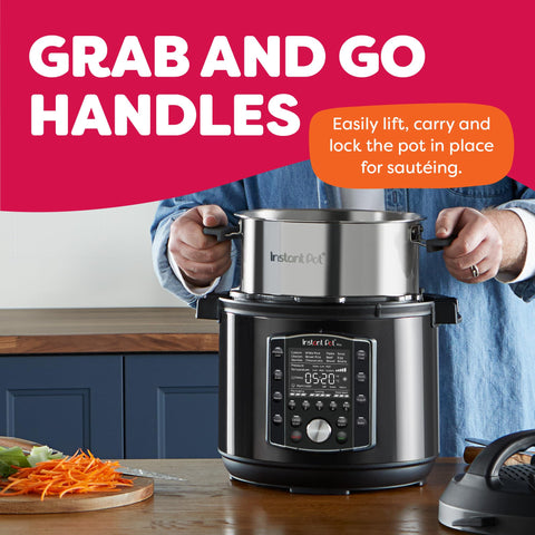 Instant Pot Pro 10-in-1 inner pot with handles for easy transfer.