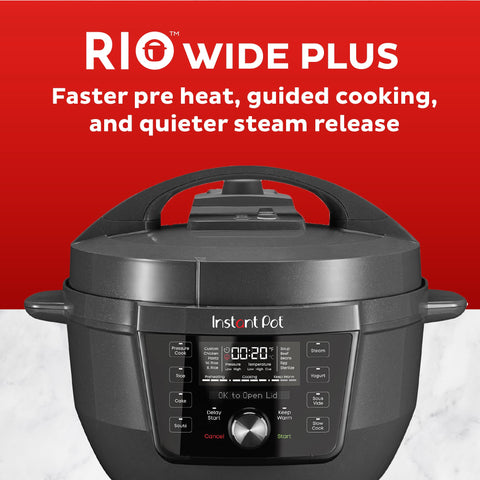 Instant Pot RIO Wide Plus stainless steel pot for even heat and durability.