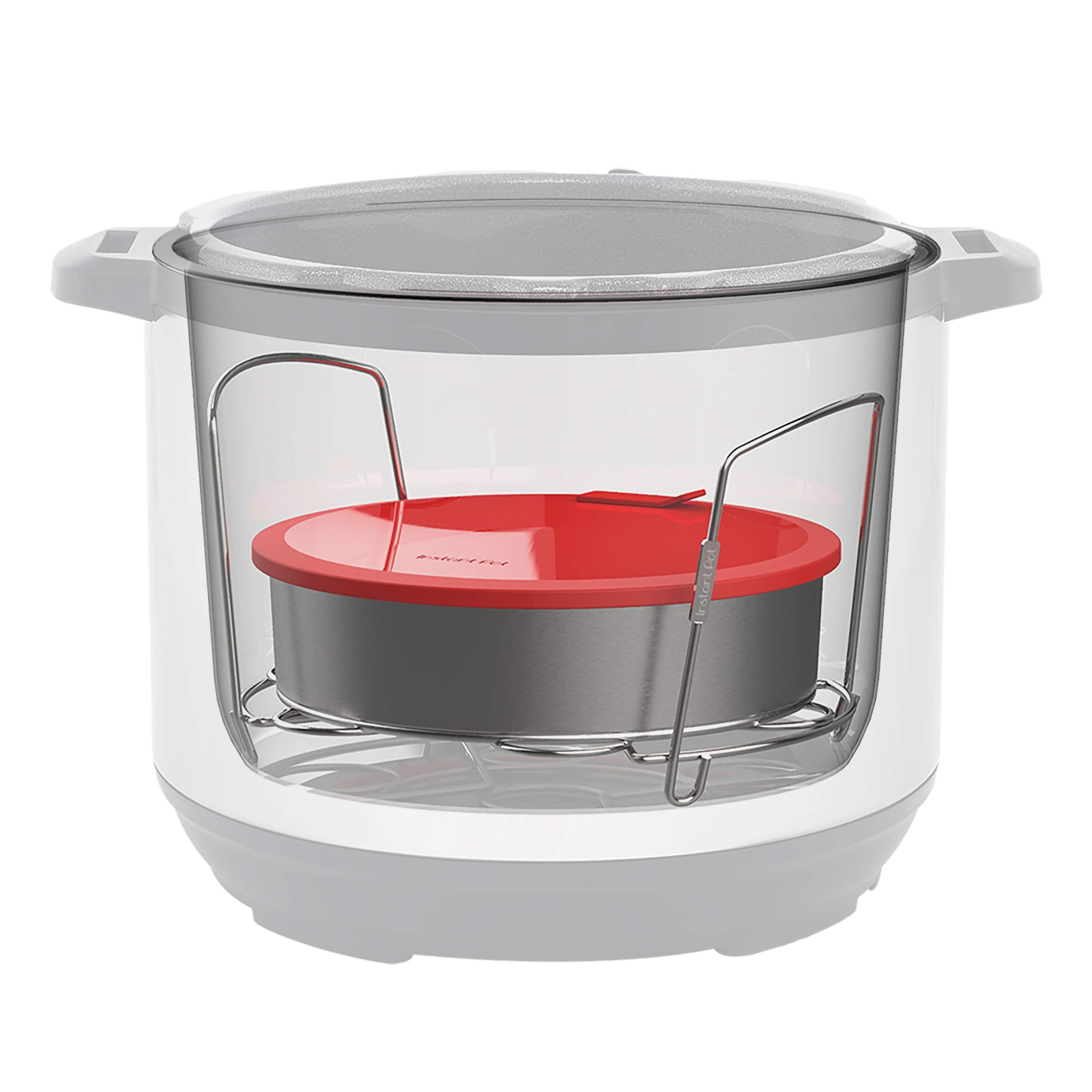 Instant Pot round pan with secure snap-fit lid for storage.