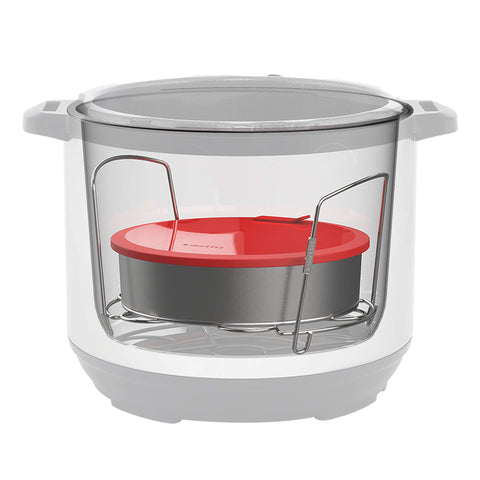 Instant Pot round pan with secure snap-fit lid for storage.