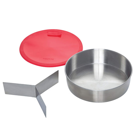 Instant Pot round pan with removable divider enabling multitask cooking.