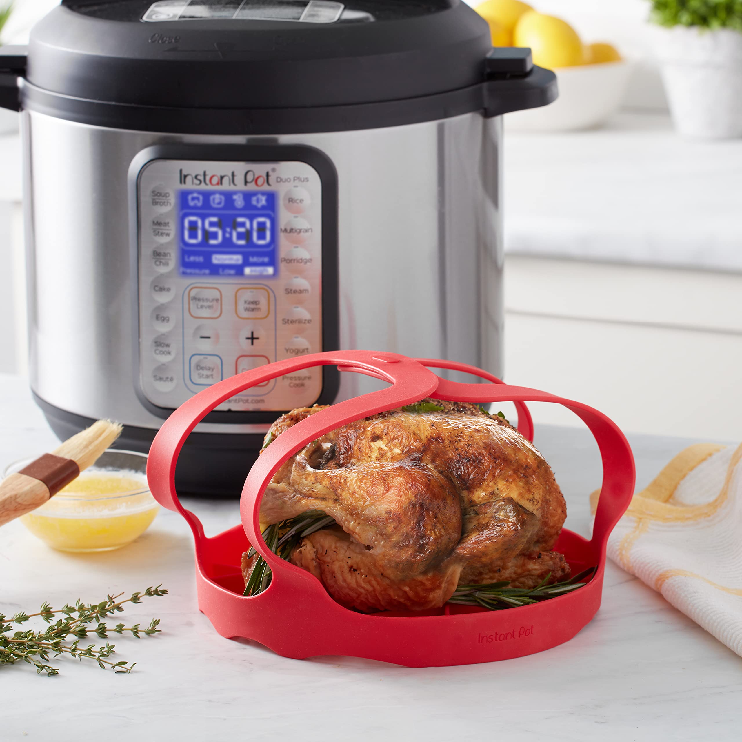 Instant Pot sling roasting directly in the pot to drain fats
