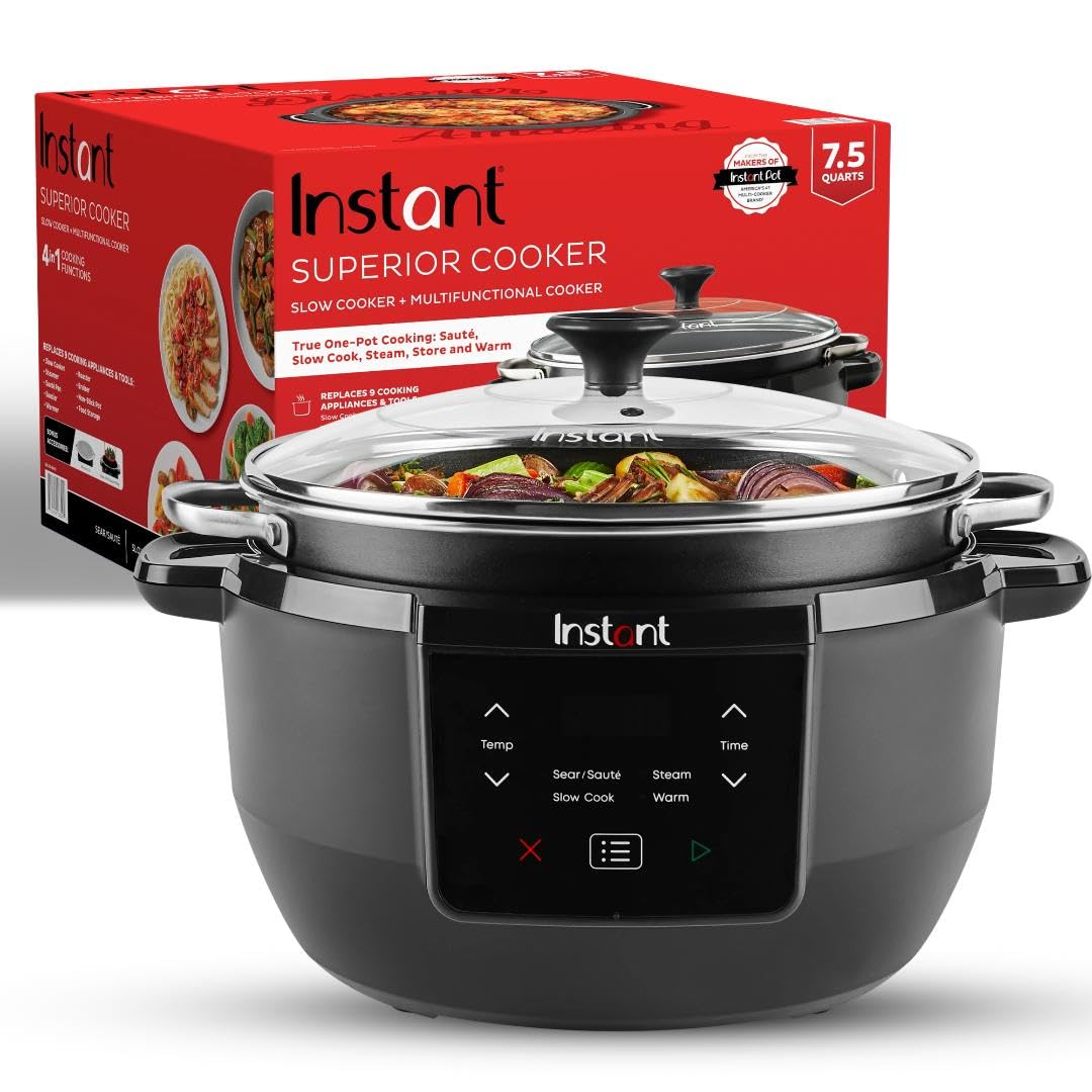 Instant Pot Superior Cooker on the counter with sleek design for easy weeknight meals.