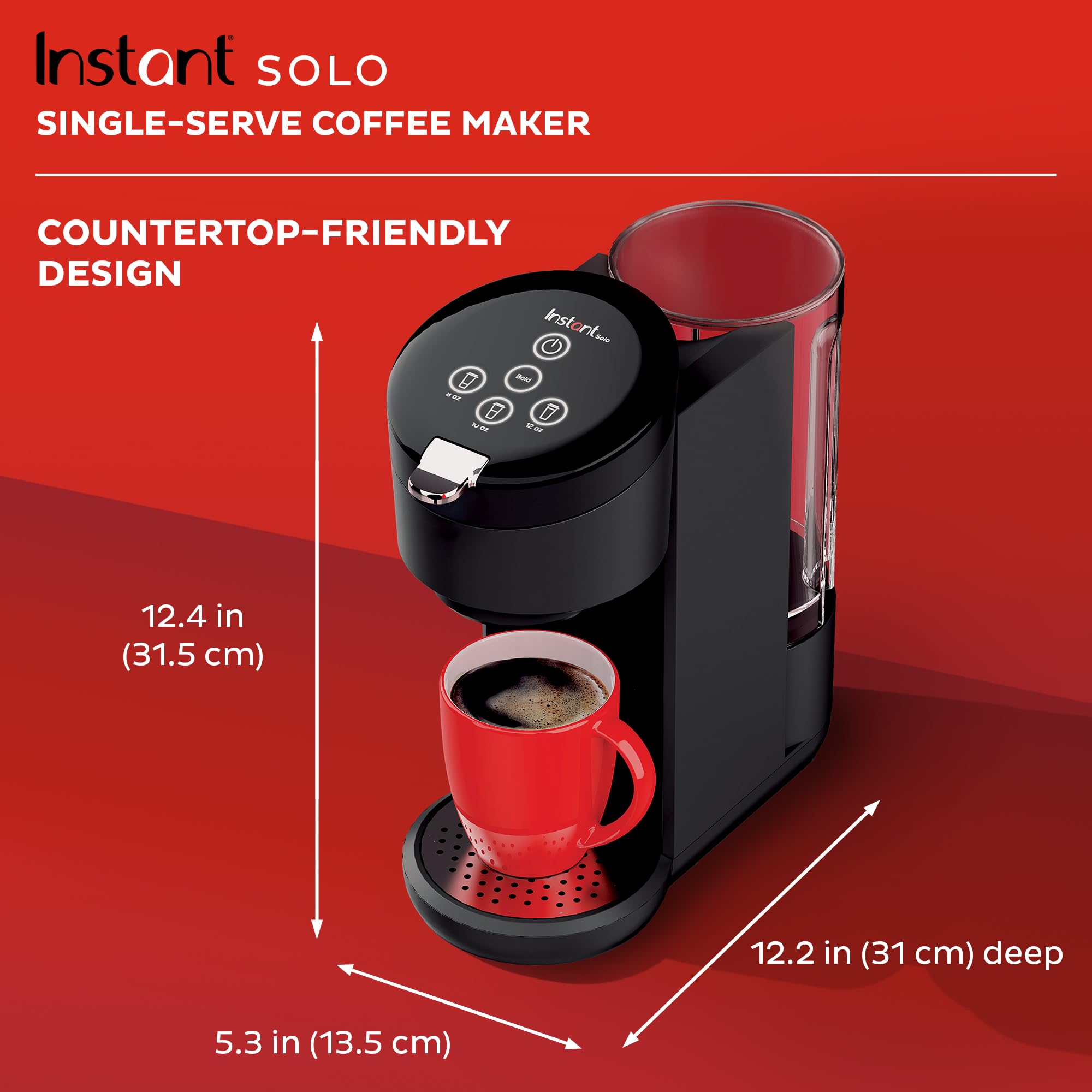 Instant Solo interactive interface provides intuitive controls with audible brew cues.