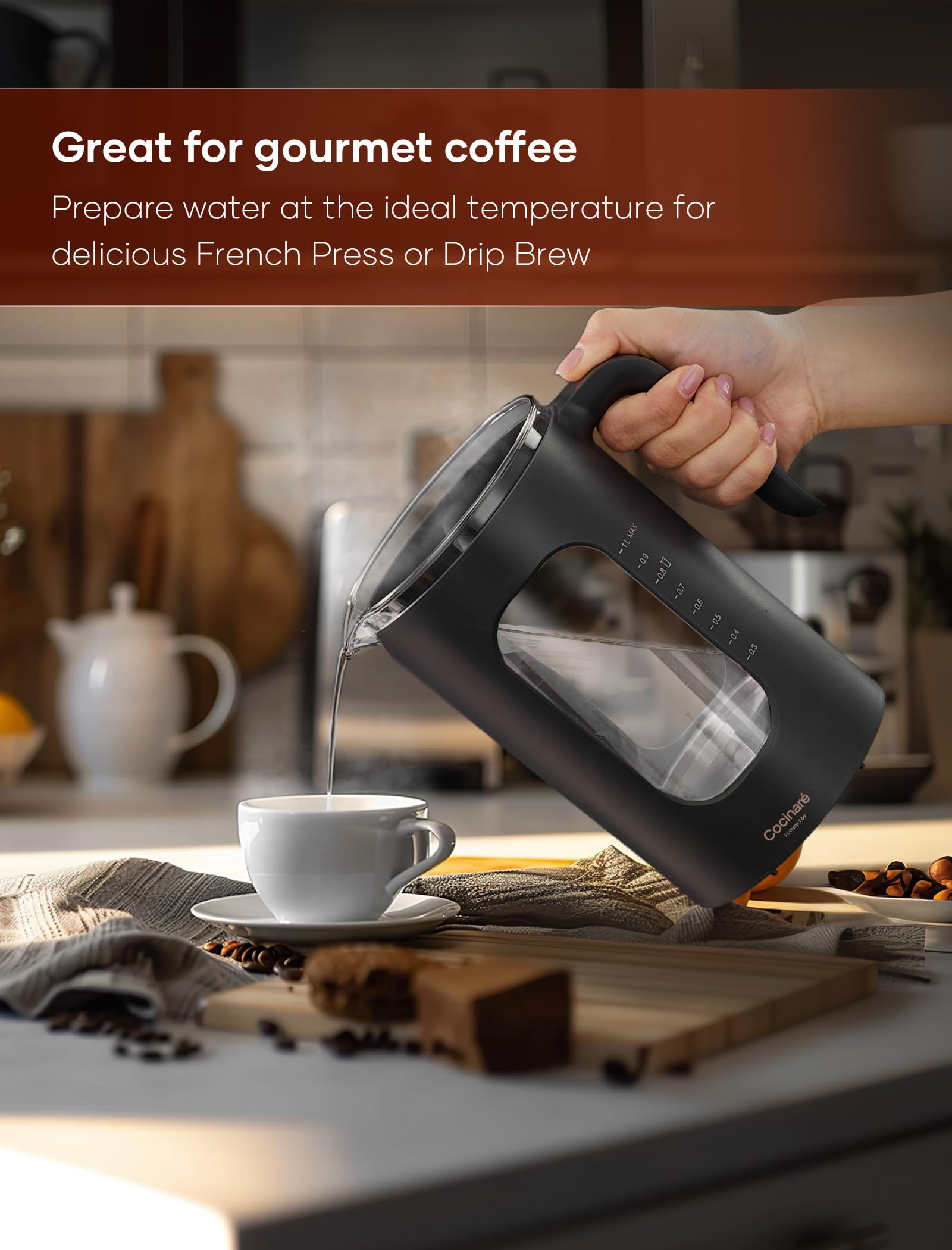 INTASTING BPA-free kettle ensures safe boiling for daily tea rituals.