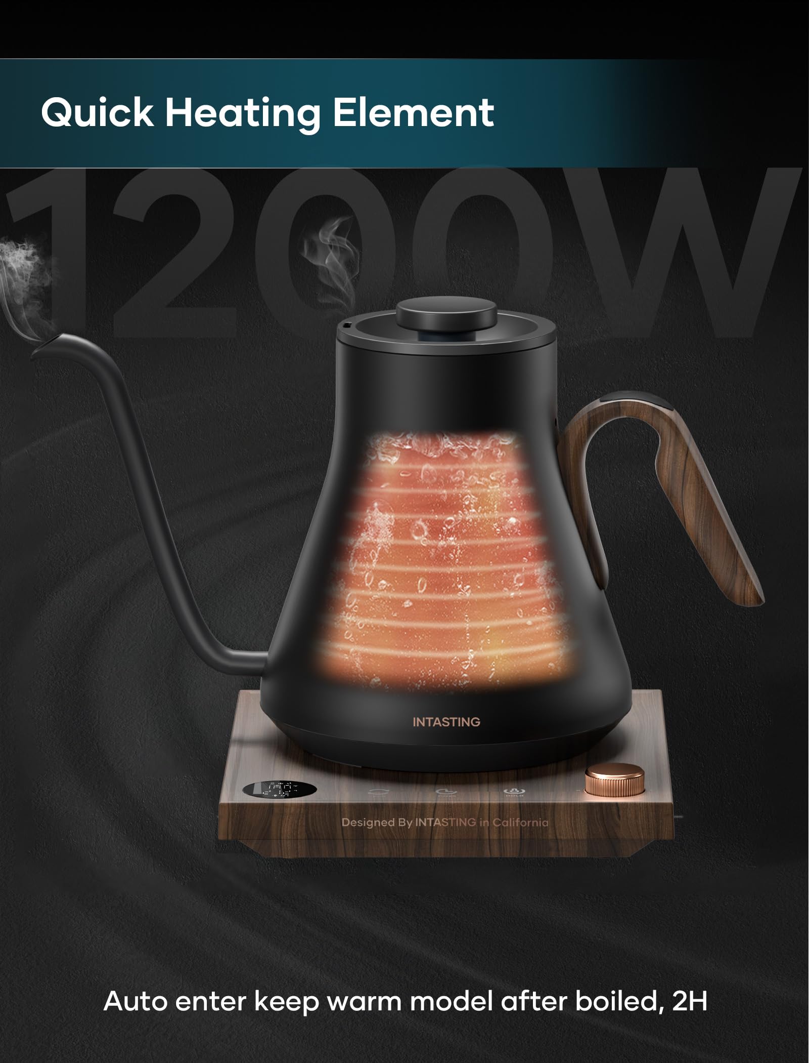 INTASTING built-in brew stopwatch displays timing for pour-over sessions