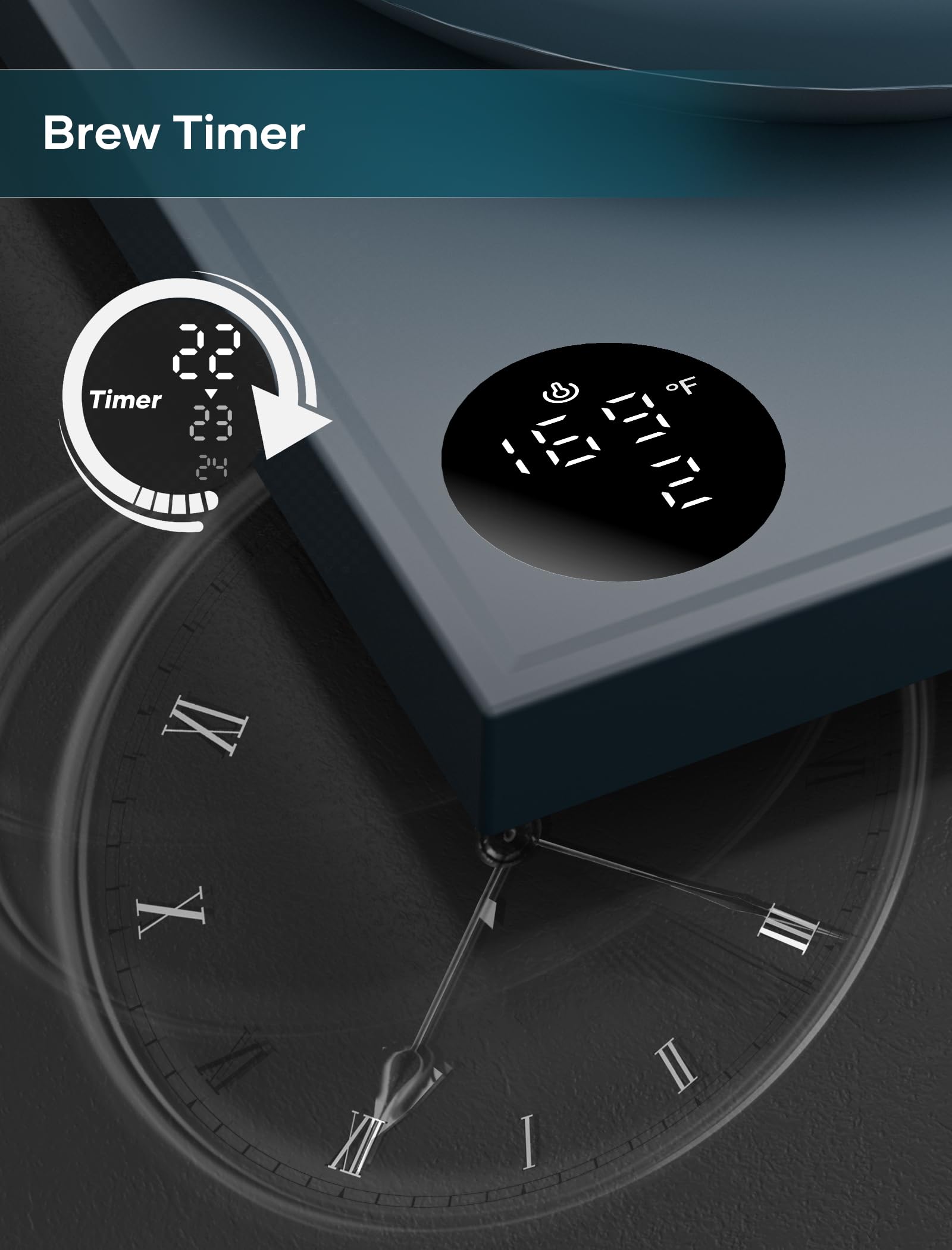 INTASTING kettle with brew stopwatch for timed extraction.