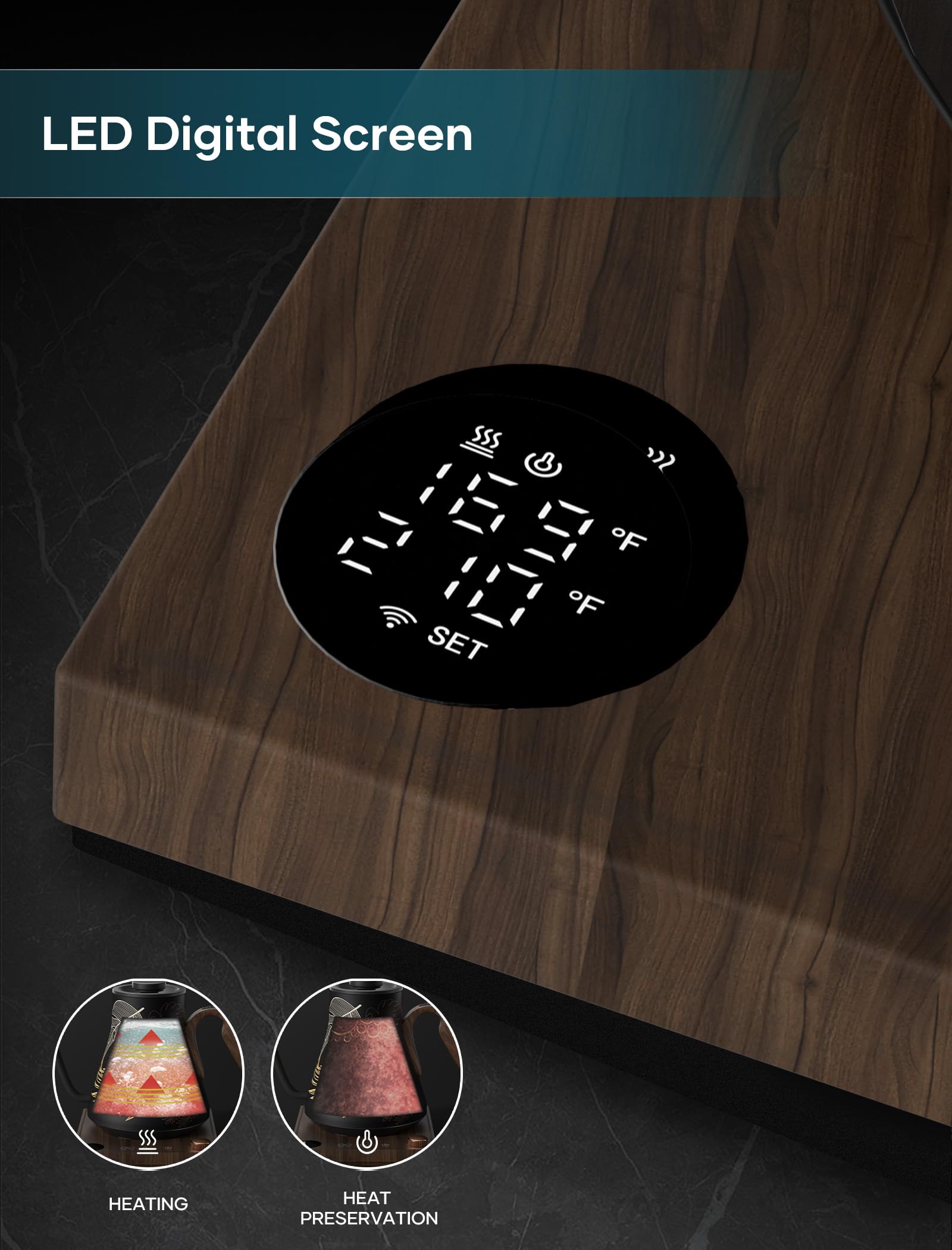 INTASTING ergonomic handle with wood-style accents for comfortable pouring
