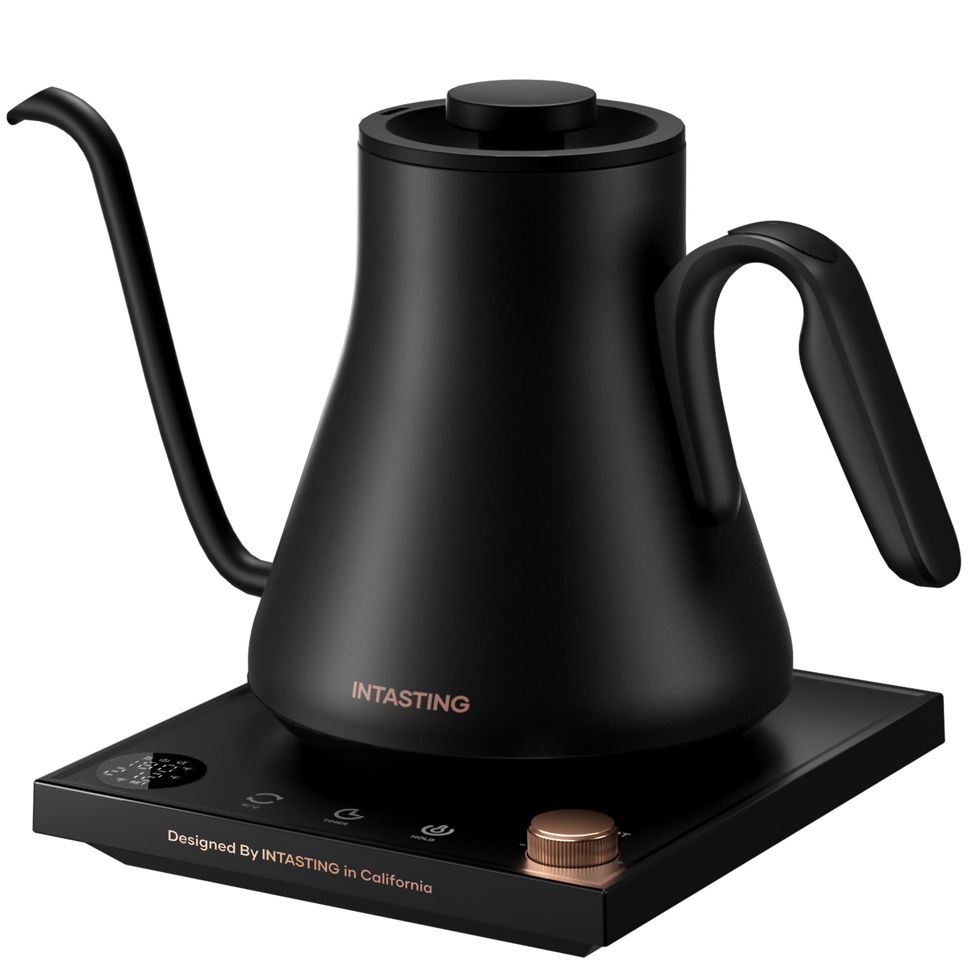 INTASTING electric kettle with gooseneck spout for precise pour-over control.