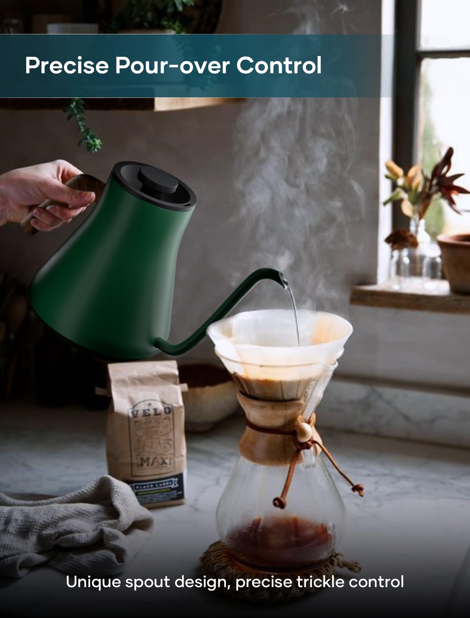 INTASTING hunter green design suits home kitchens and compact counters.