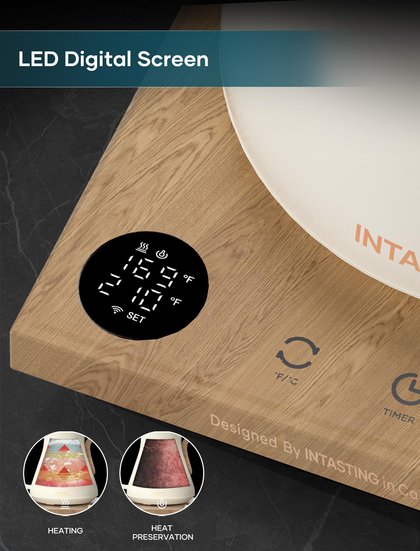 INTASTING electric kettle keep-warm 2 hours maintains ready-hot water.