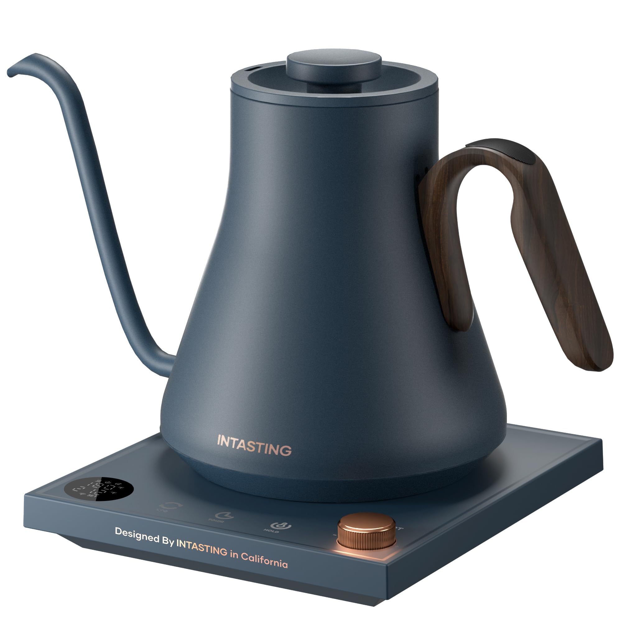 INTASTING Electric Kettle navy blue base view for precise temperature control