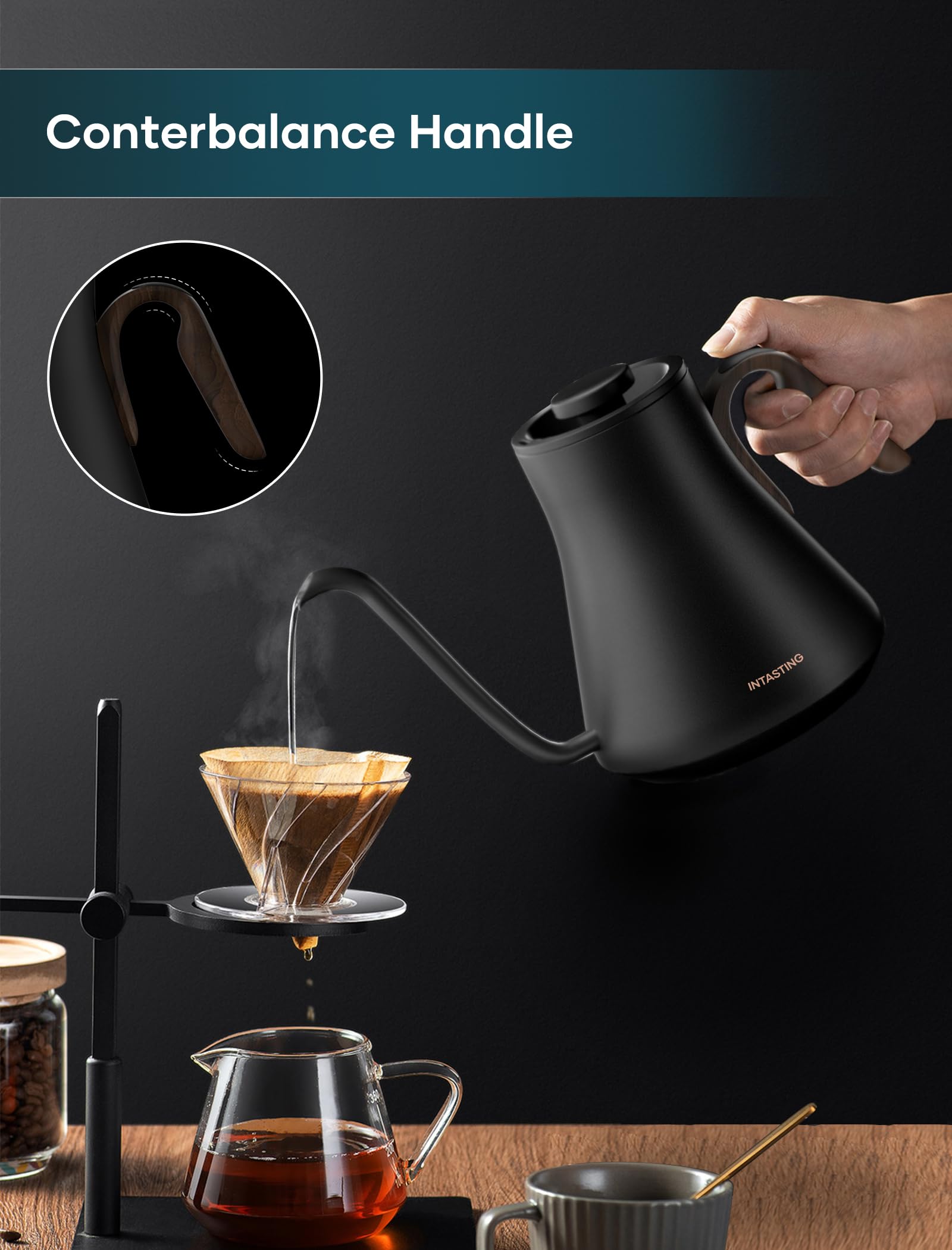 INTASTING kettle showcasing precision control for exact temperatures and flavor consistency