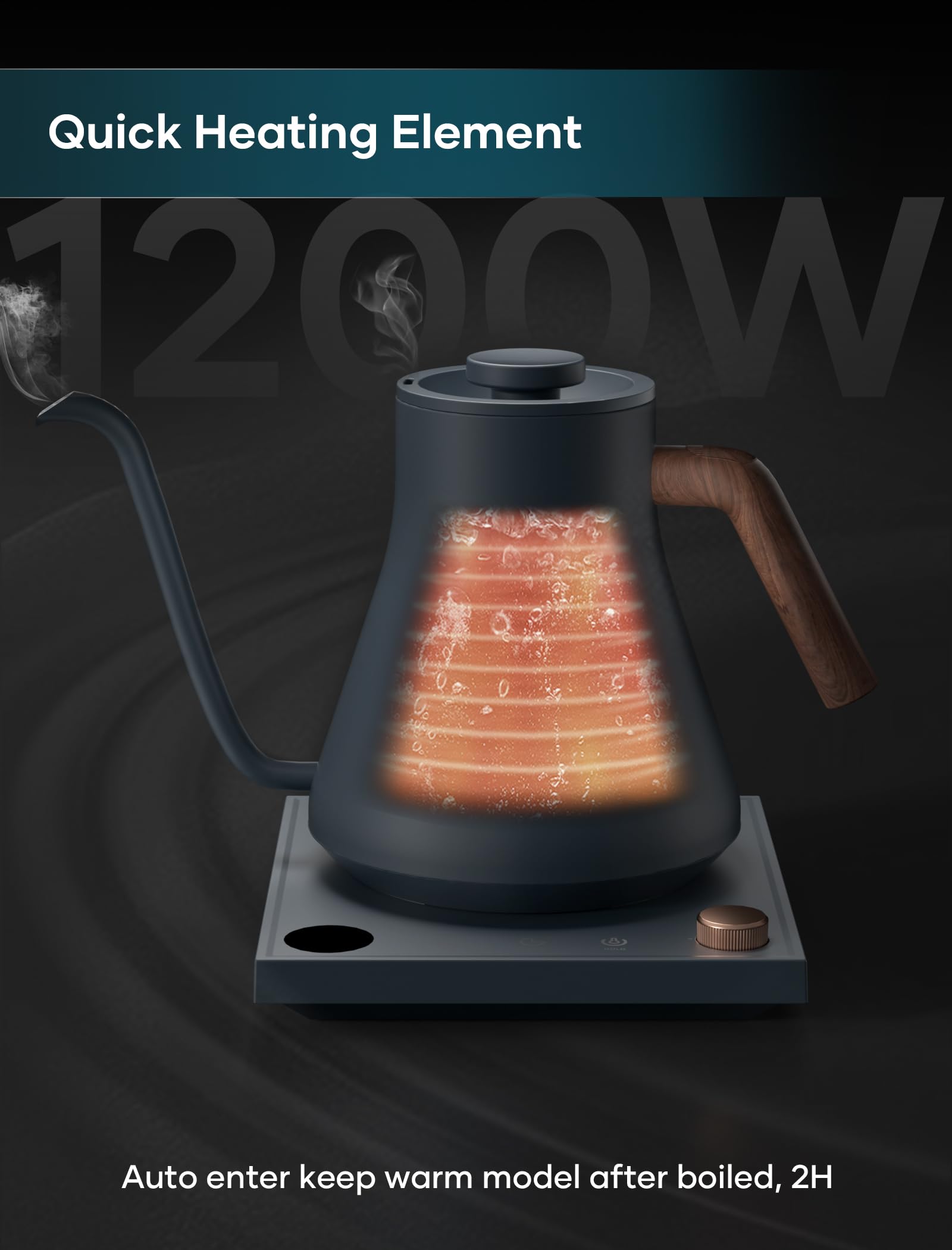 INTASTING electric kettle interior stainless steel for pure tasting water.