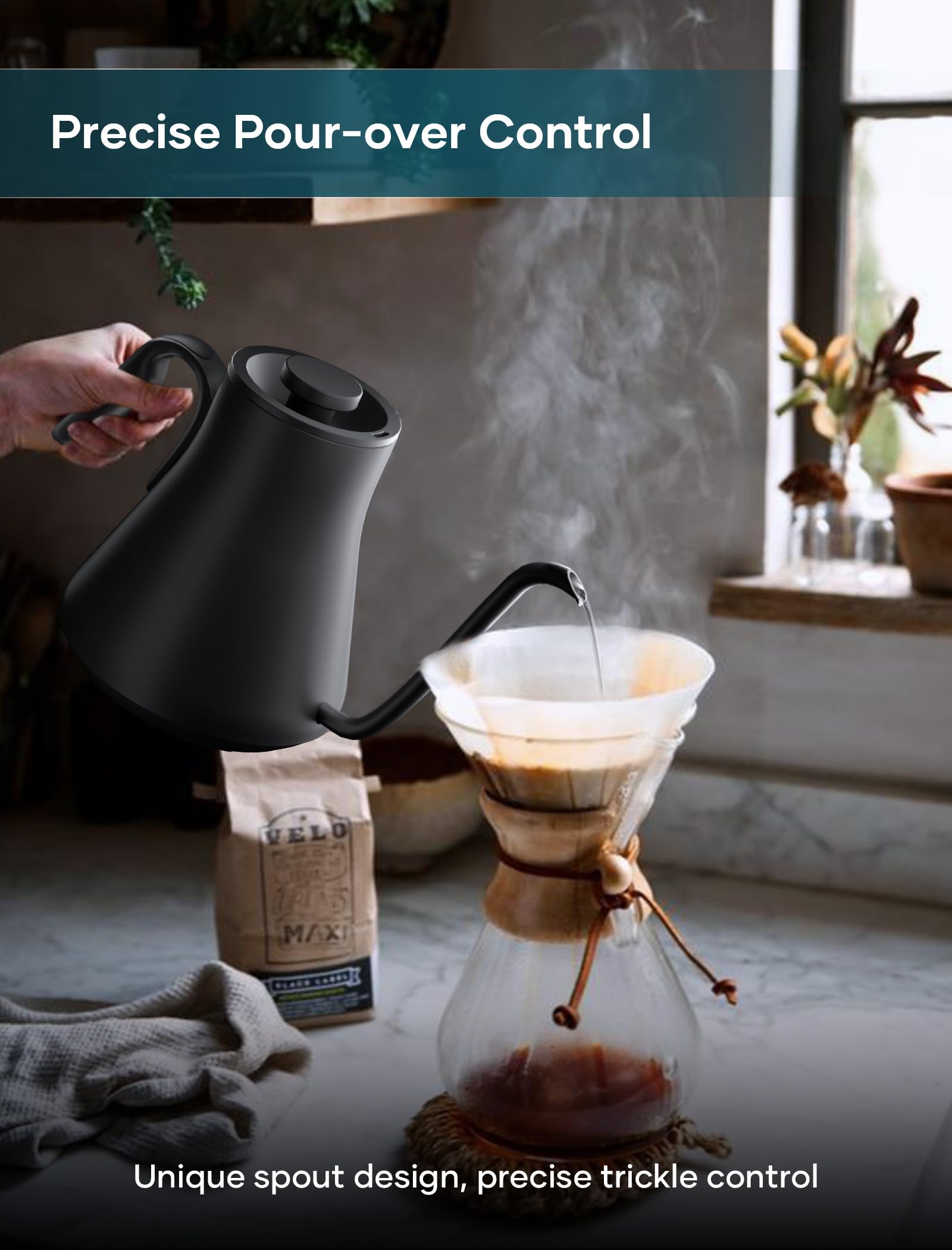 INTASTING stainless interior ensures safe, pure water with every pour.