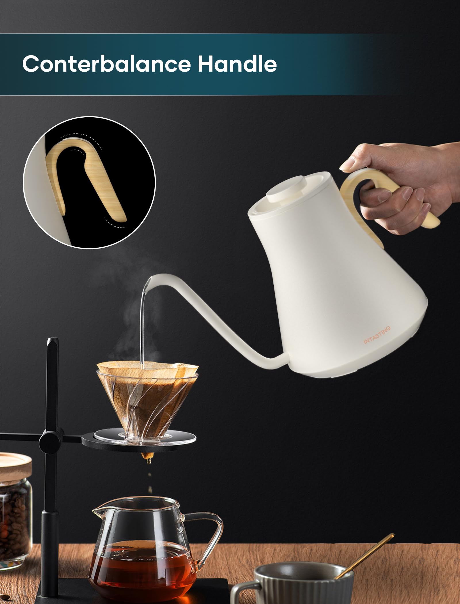 INTASTING stainless steel interior ensures safe, flavor‑preserving water contact.