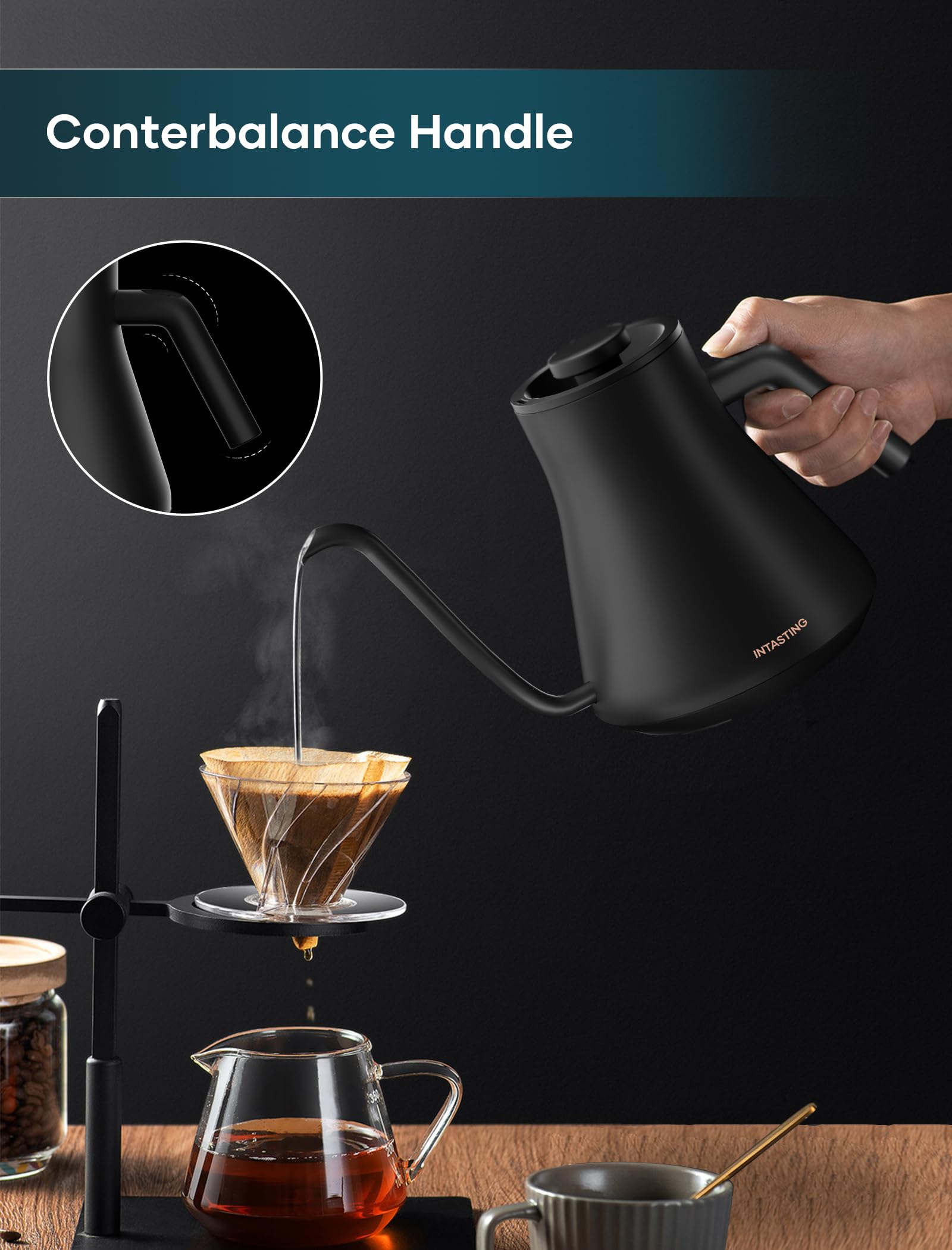 INTASTING kettle with temperature control delivers precise heat for consistent brews