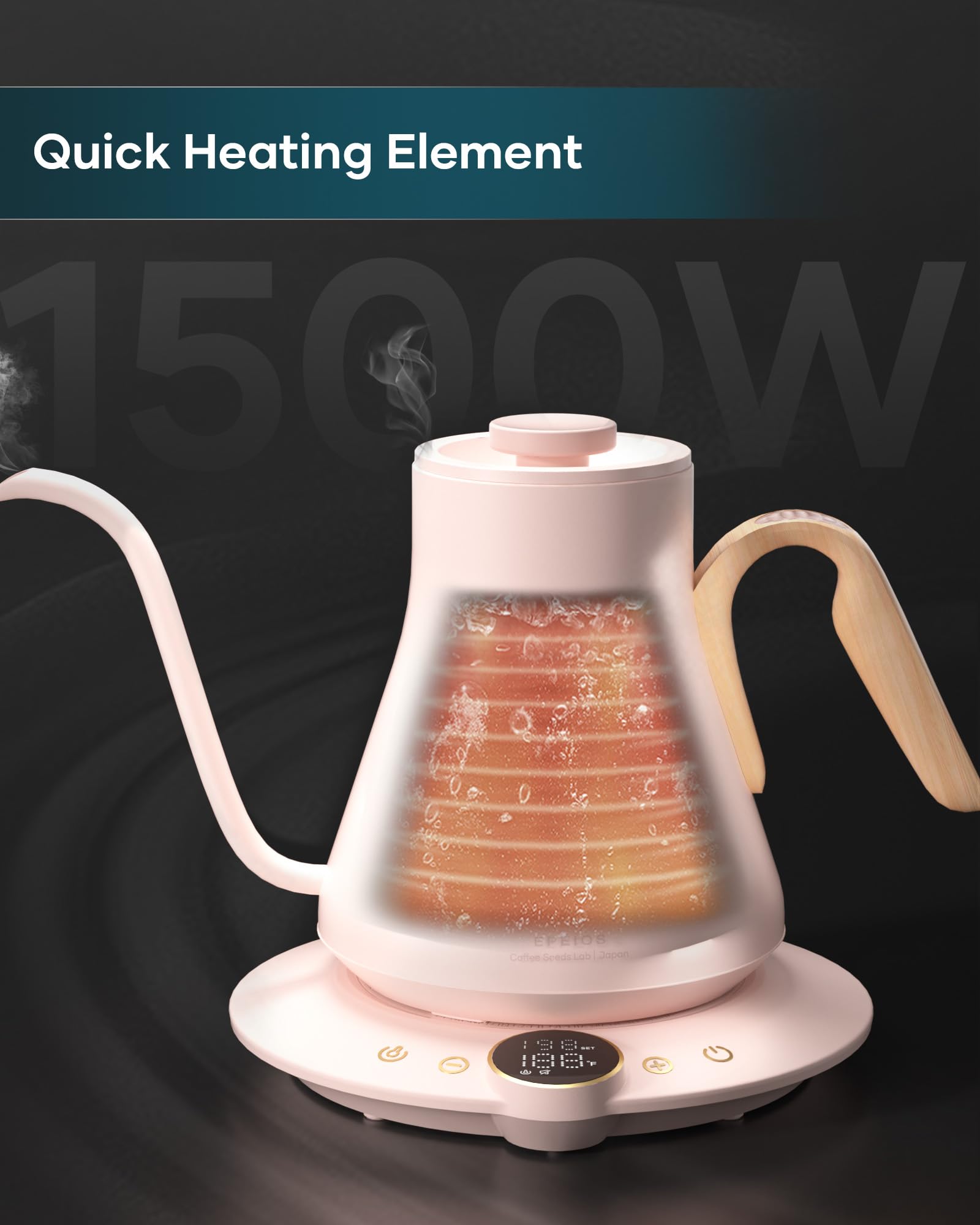 INTASTING Gooseneck Kettle stainless interior emphasizing BPA-free construction
